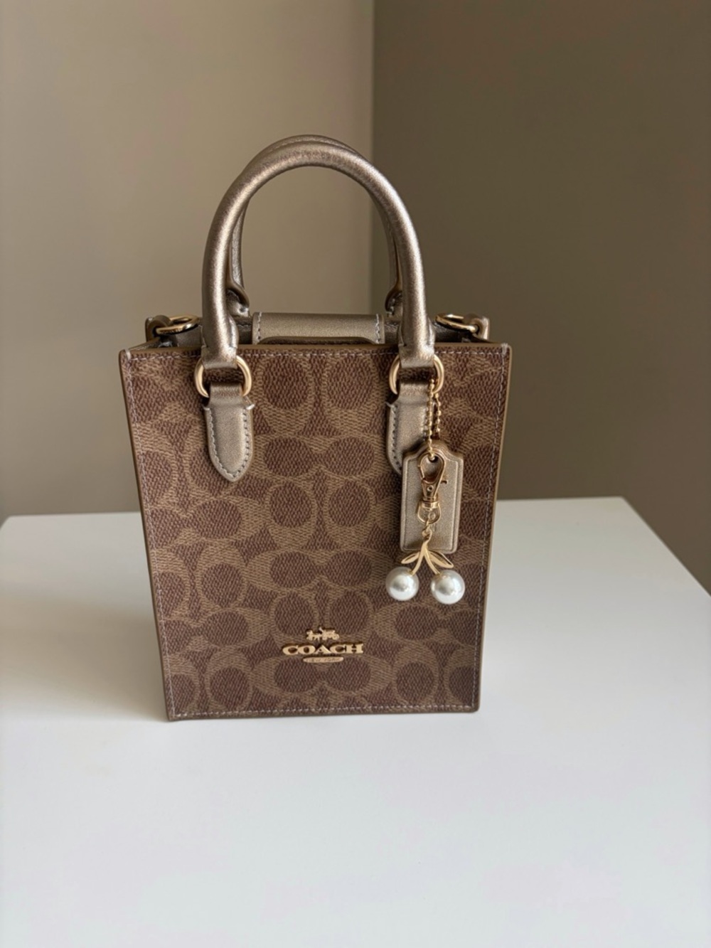 Coach Signature Mini Tote with Cherry Charm New
